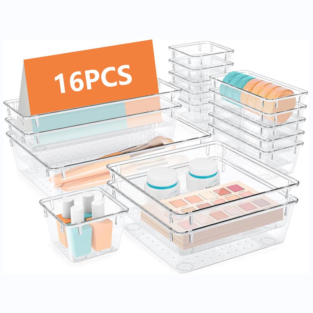 

16Pcs/Set Non-Slip Transparent PET Storage Box for Drawers Jewelry Makeup Organizer Container A