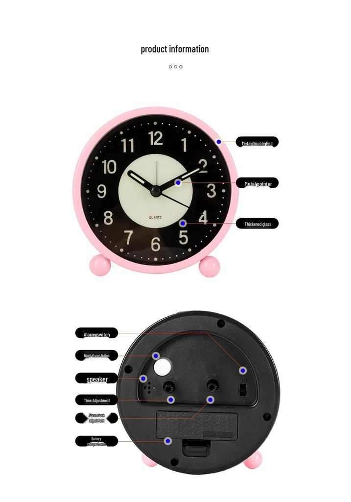 4.5-inch Luminous Silent Metal LED Alarm Clock - Student Bedside Table Clock