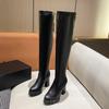 2024 Winter Long Barrel Elastic Leather Over Knee High Heel Boots Skinny Leg Boots Women's High Boots Winter European and American Boots
