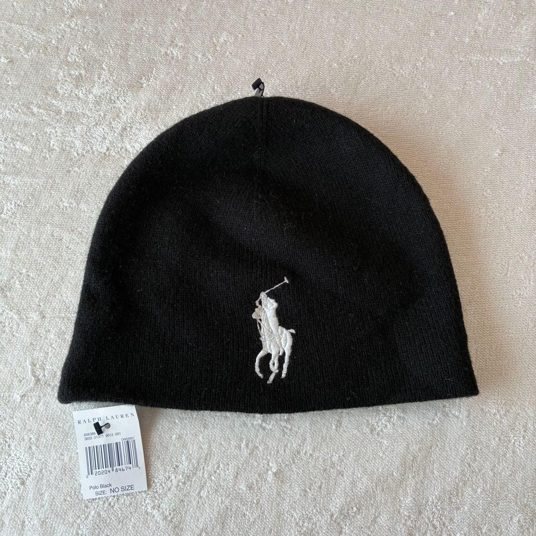 Used Tagged Polo Ralph Lauren Big Pony Knit Hat Beanie Black