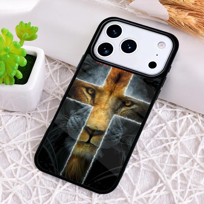 Lion Face Cross - Animal Phone Case for iPhone 17 Air 16 15 11 12 14 13 Pro Max Shockproof Cover