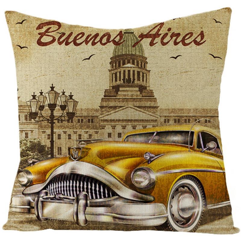 Kissenbezug im Retro-amerikanischen Stil Polyester Bedrucktes Kissen Heim Wohnzimmer Sofa Bedrucktes Kissen