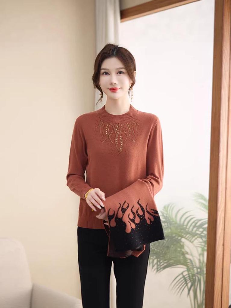 Stylish Autumn-Winter Knit Cardigan Set for Middle-Aged and Elderly Women