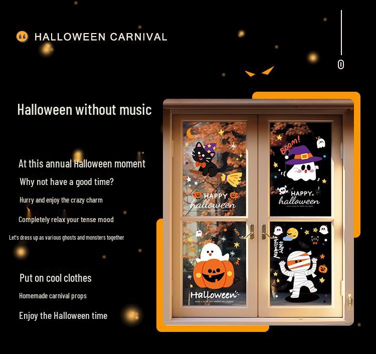 Halloween Pumpkin Decorations Window Clings - Theme Shop Scene Arrangement Glass Stickers