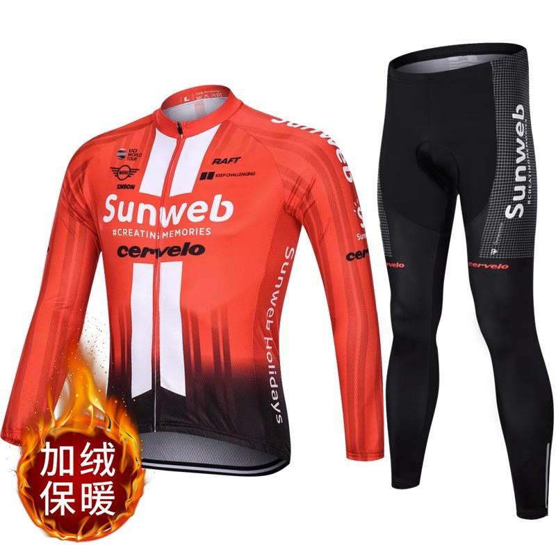 Fleece Cycling Jersey Pants Set Winter Thermal Long Sleeve Bike Outfit Mountain Road