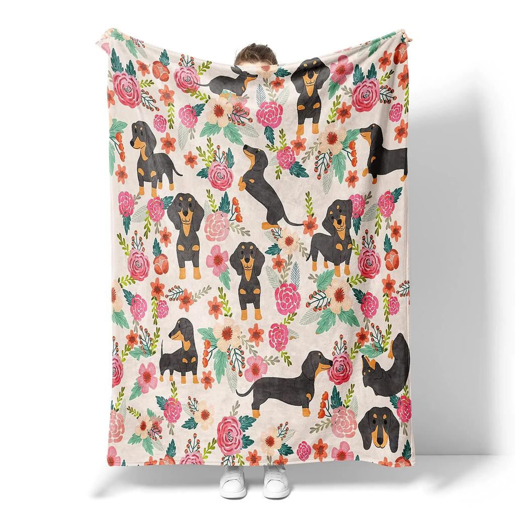Dachshund In Sweaters Pattern Blankets Fleece Printed Cute Portable Soft Throw Blanket For Bed Office Quilt Dog Flannel Blanket