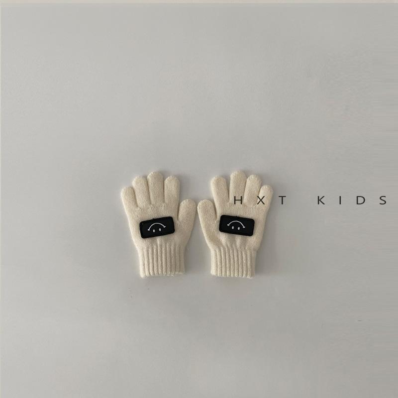 Children's Gloves for Winter Outdoor Warm Style with Smiley Face and Small Fingertips. Infant Winter Gloves