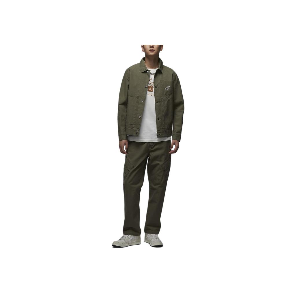 Jordan Tatum Chicago Solid Color Polo Comfortable Long Sleeve Jacket Men Jacket Olive-Green HM3881-222