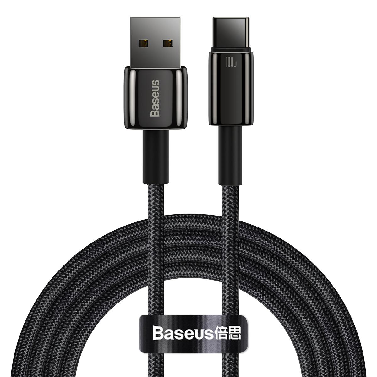 Cabo USB-C de carregamento rápido Baseus Tungsten Gold 100 W, 480 Mb/s, 2 m, preto - Modelo CAWJ000101
