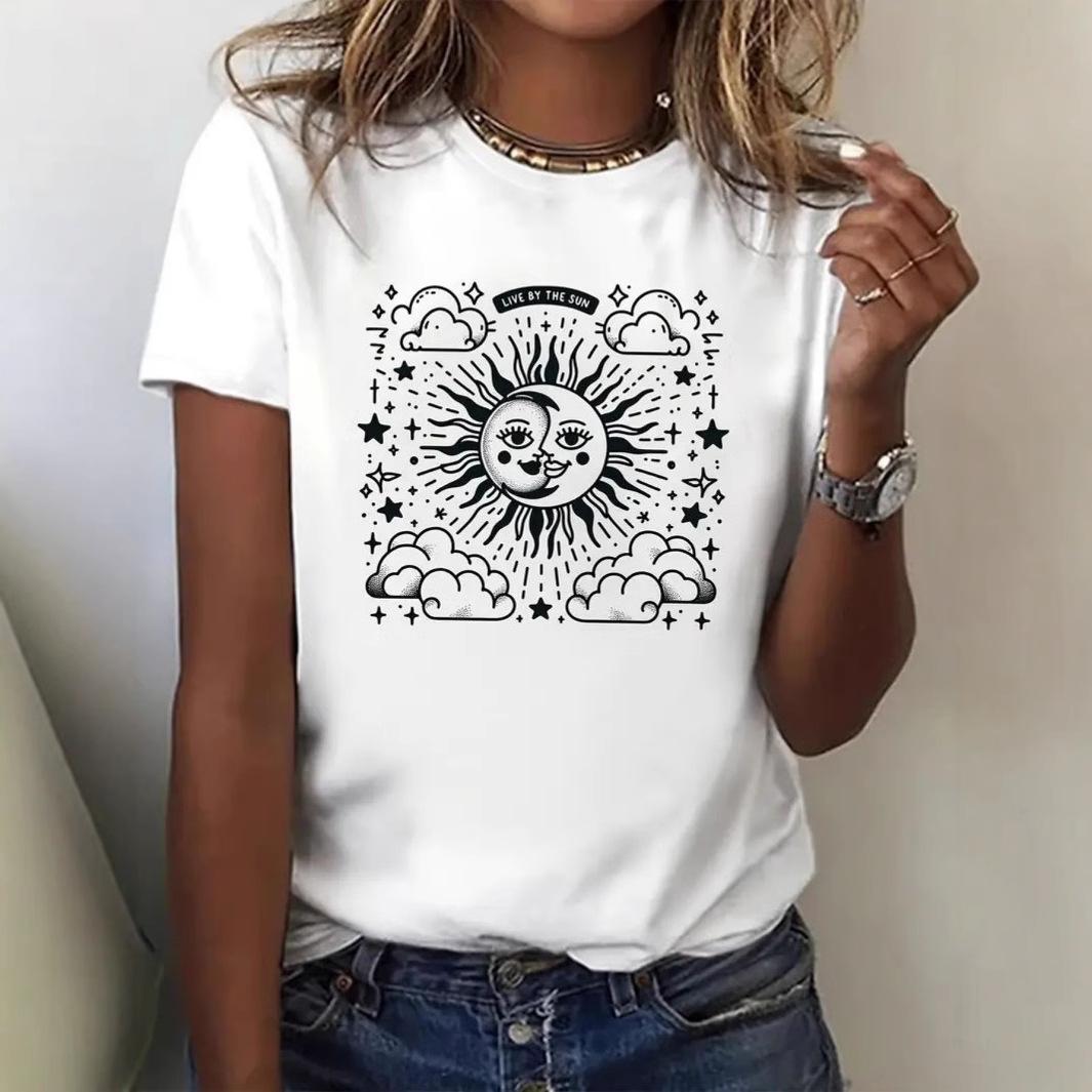 

Новая женская футболка с позиционированием Обожженная Солнце Луна 3D-принт 6XL