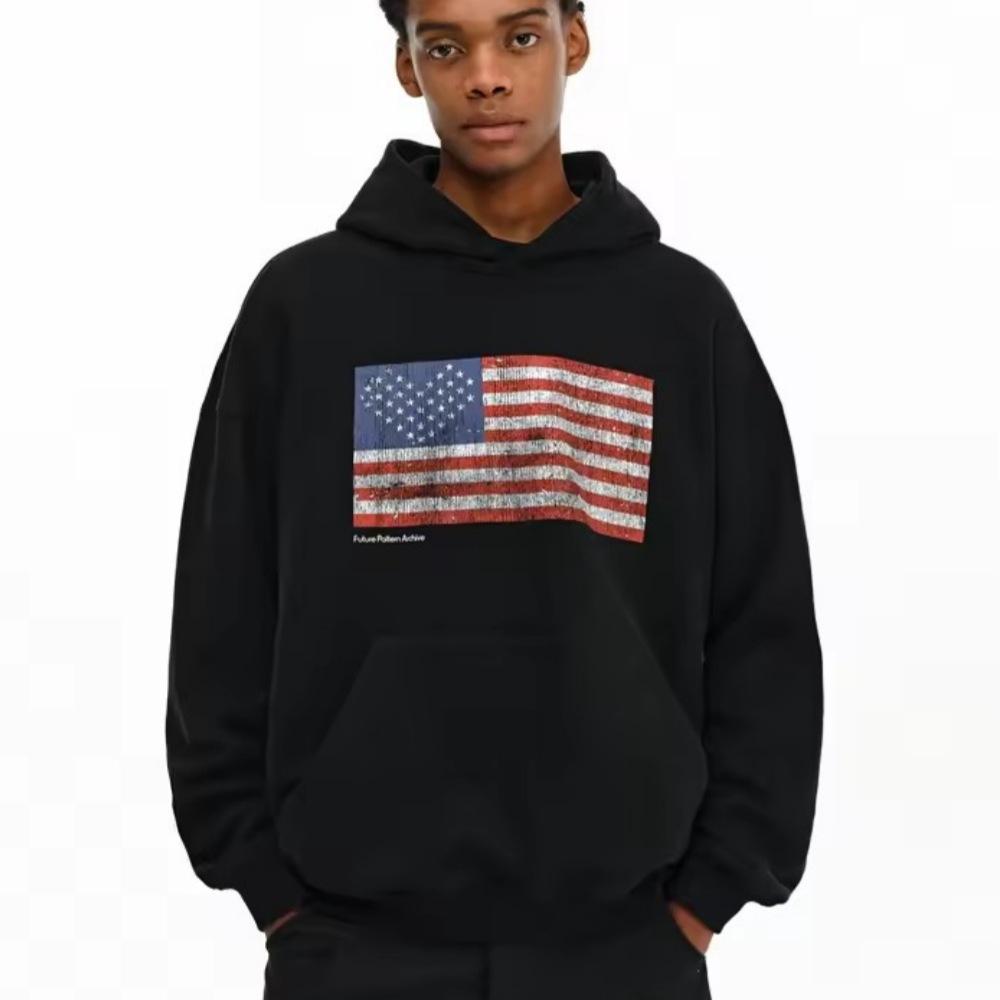FPA Love Flag Spoof Print Hoodie Chinese Style Loose American Outdoor Sports Casual Clothing Hooded Sweater