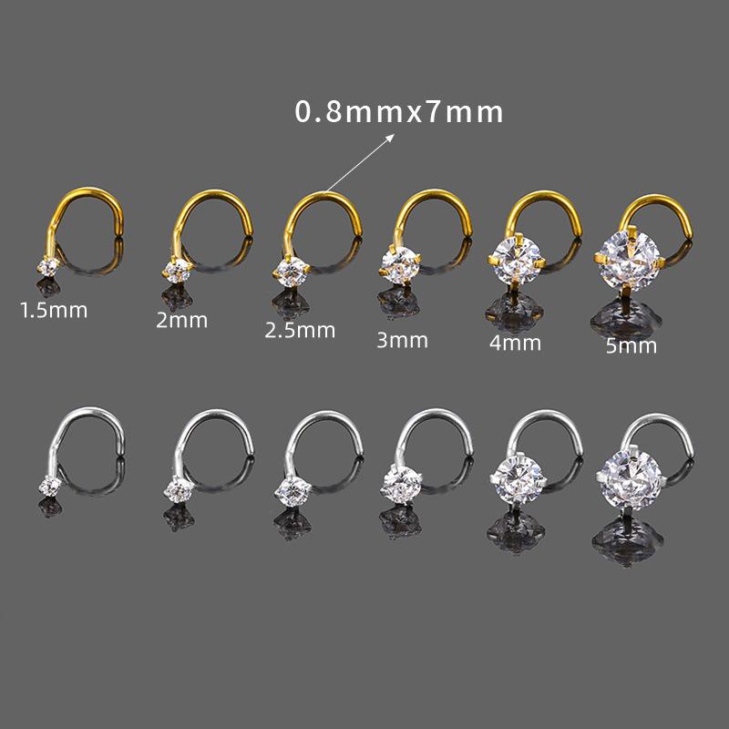 Zirconia Inlaid 316L Stainless Steel S-Shaped Nose Stud Earring Body Piercing Jewelry
