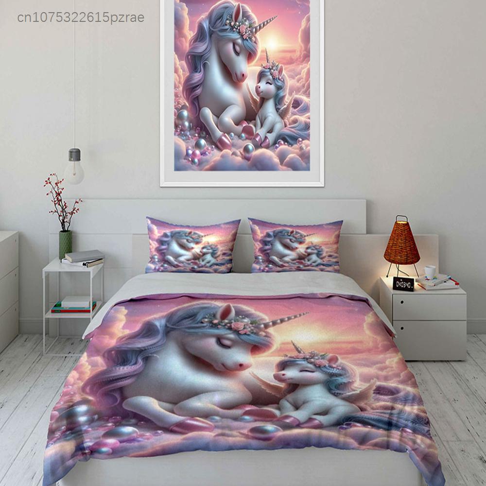 Unicorn Decor Set For Nursery Multiple Sizes Kid's And Adults' Bedroom Exquisite 3PC Bedding Set, Gift