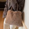 Fashion Women Furry Shoulder Bag Large Capacity Tote Handle Bag Autumn Winter Outing Commuter Handbag Plush Tote Bag Underarm Ba