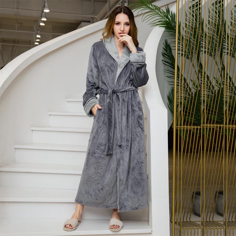 Robe de pyjama en flanelle d'hiver 2021 pour femmes et couples avec col en fausse fourrure