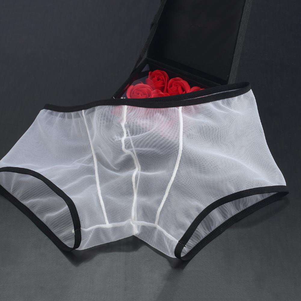 Men Boxer Underwear Transparent Mesh Perspective Shorts Panties Low-rise Moisture-wicking Boxer Shorts
