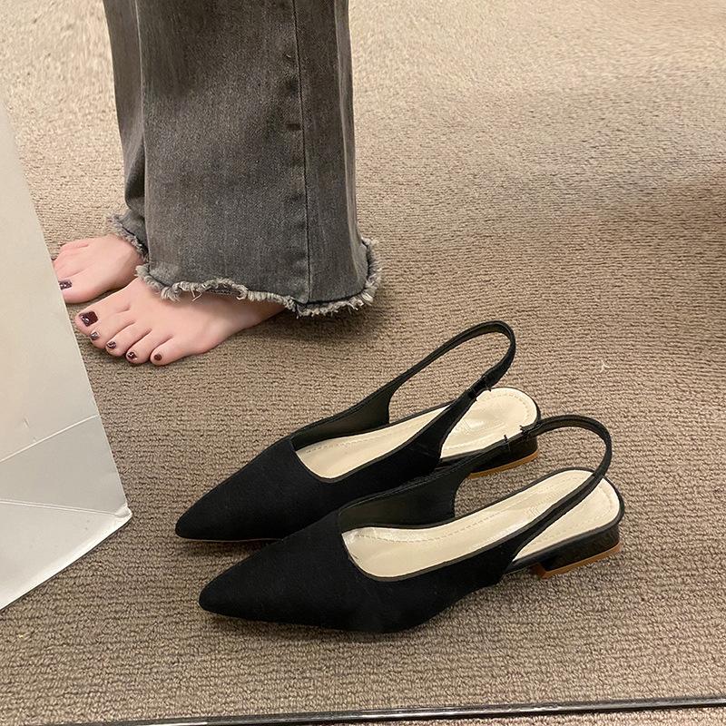 Fairy Wind Bag Head Sandals Female Low Heel Thick Heel Pointed Head Light Mouth Strap Rear Empty Single Shoes Gentle with Skirt Women's Shoes