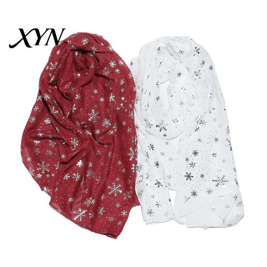 Cozy Christmas Party Scarf Glitter Sparkly Foil Snowflake Print for Women, Warm Fashionable Neckwear Theme Shawl Wrap, Fall Winter Lightweight