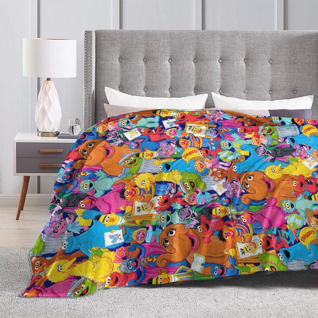 Sesame Street Cartoon Blanket Flannel Spring/Autumn Elmo Friends Breathable Warm Throw Blanket for Sofa Travel Bedspreads