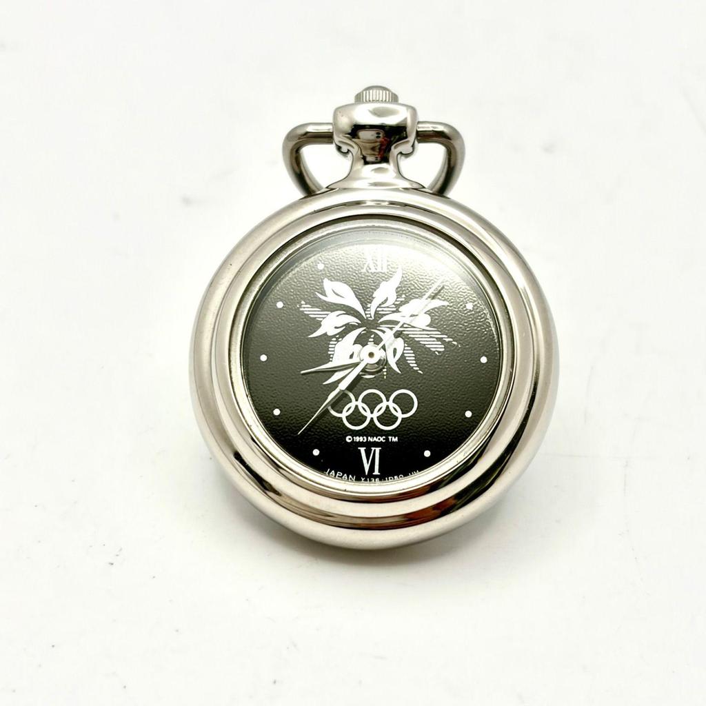 Used [Unused/New Battery] SEIKO Nagano Olympics Silver Watch Pin Badge Y136-6F50 702836
