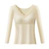 Winter Thermounterhemden für Damen Langarm Slim Fit V-Ausschnitt Spitzenbesatz Einfarbig Gepolsterte Innenschicht Hemd