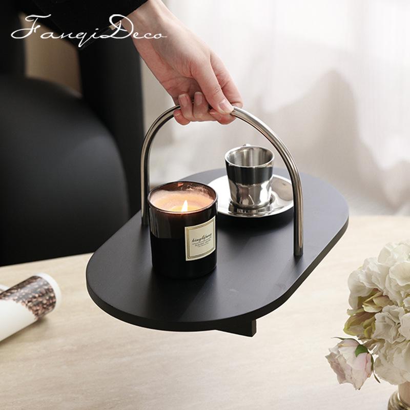 Wabi-Sabi Black Wooden Tray with Modern Metal Handle for Hotel & B&B Decor
