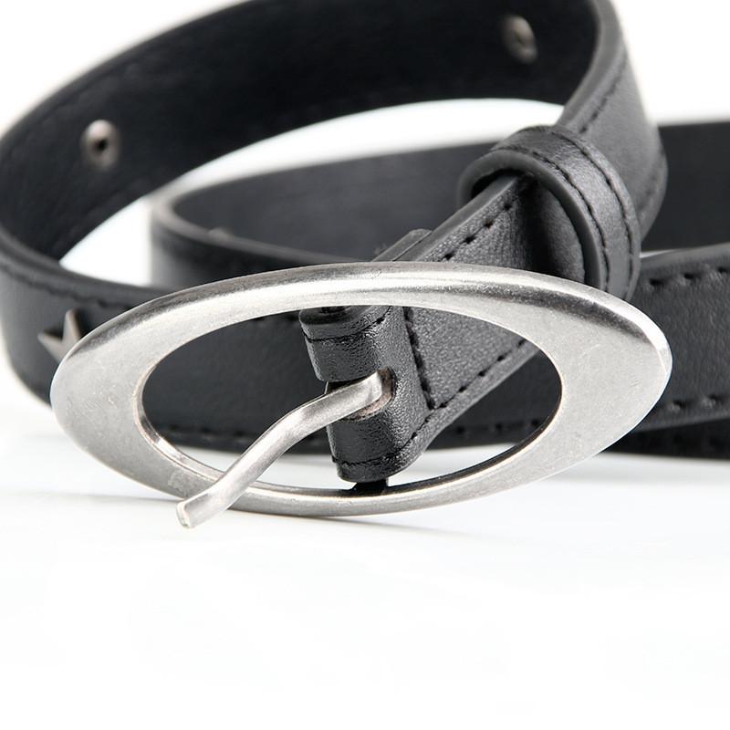 Punk Style Silver Metal Buckle Leather Belt For Women And Men