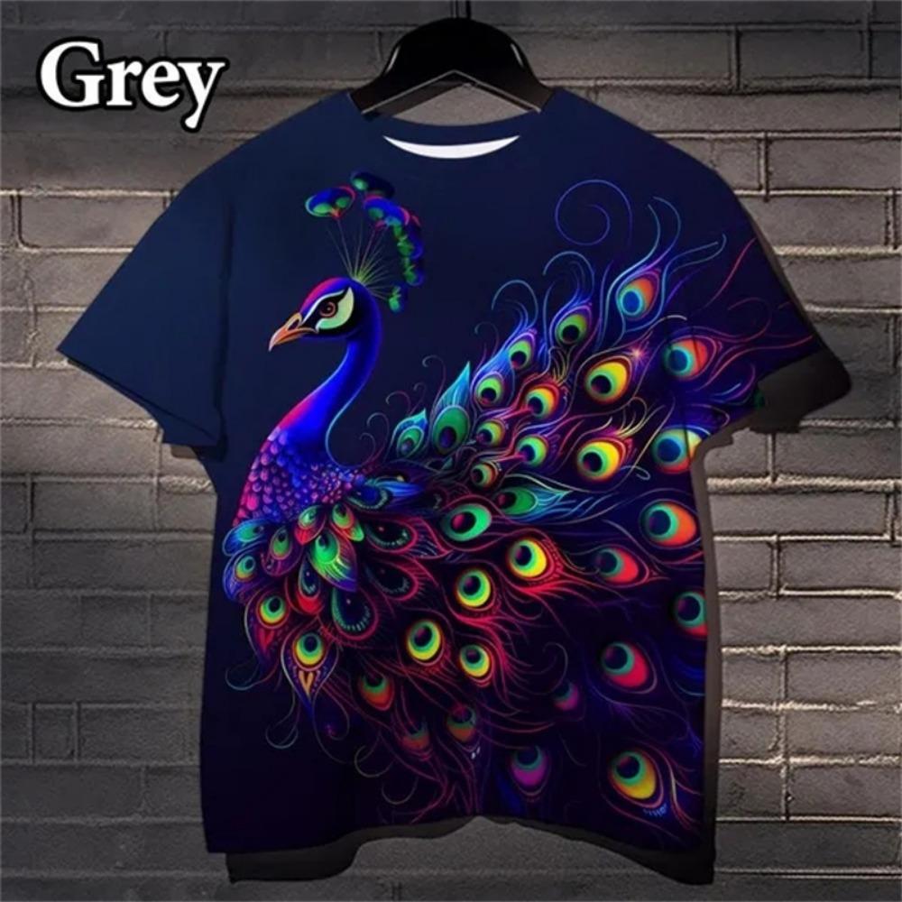 Girls' clothing 3D printed beautiful peacock T-shirt summer children's clothing short sleeved T-shirt casual color top