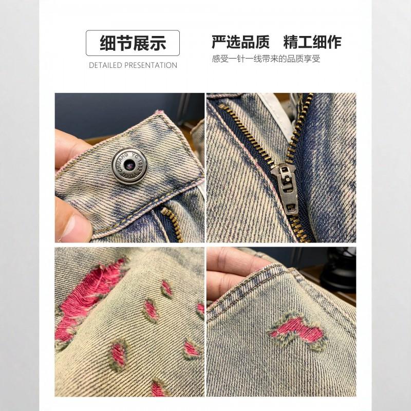 Mens Light Wash Distressed Denim Shorts Loose Fit Ripped Jeans Casual Streetwear