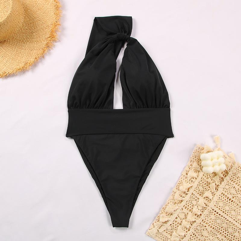 2024 One-Shoulder High Waist Solid Color Swimsuit with Cutout Design