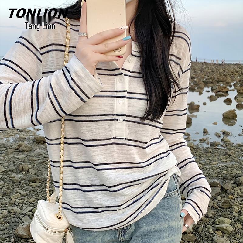 TonLion Women s Striped Long-Sleeve T-Shirt Blouse XL
