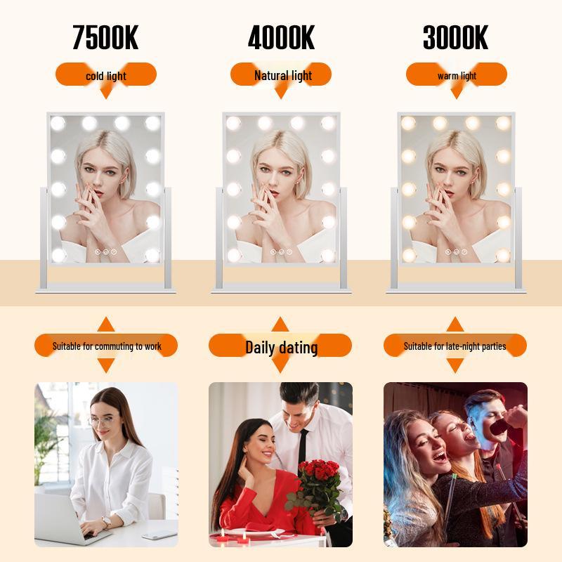 Large LED Lighted Makeup Vanity Mirror Square Portable Beauty Mirror