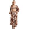 Women's Zebra Print Satin Pajama Set - Summer Robe & Long Pants, 3-Piece