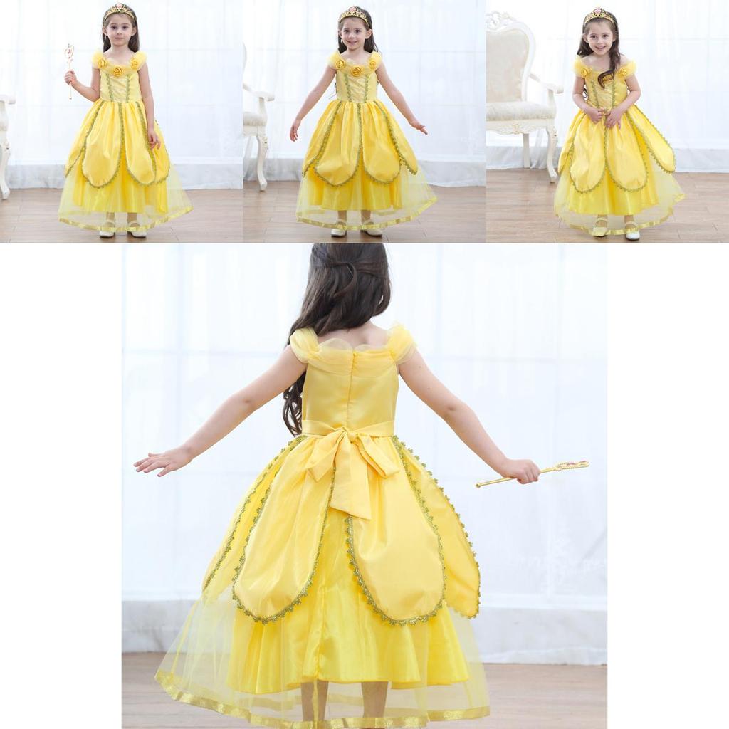 Enchanting Girls Belle Cosplay Princess Dress Yellow Ball Gown For Fancy Parties