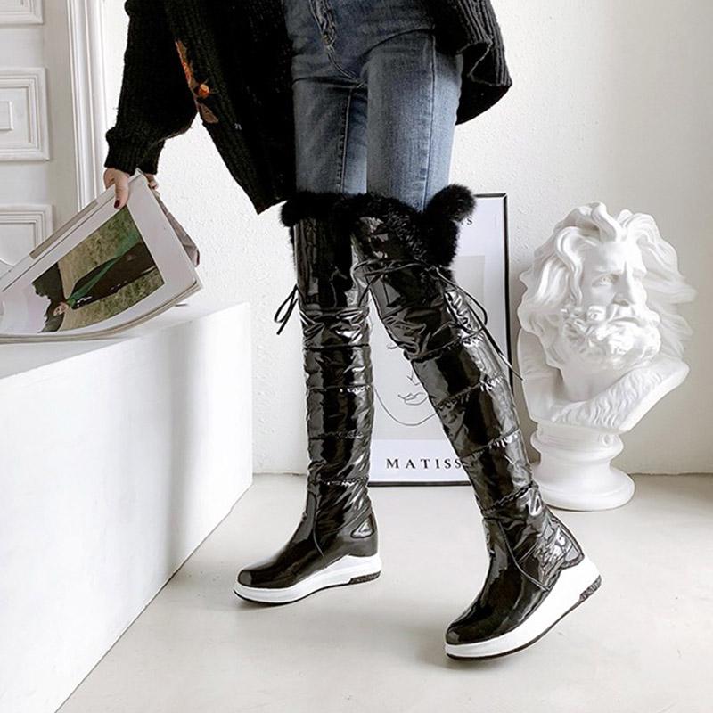 Cizme de zăpadă pentru femei iarnă cu talpă plată confortabile impermeabile tabel mărimi mari călduroase pluș cizme până la genunchi