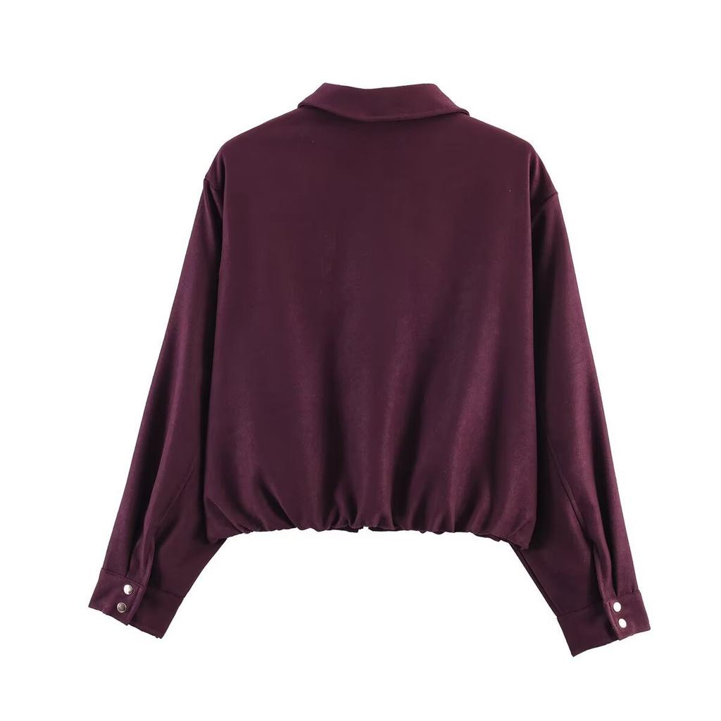 2026 spring new European and American cross-border women's long-sleeved lapel fluffy bomber jacket w107 8887
