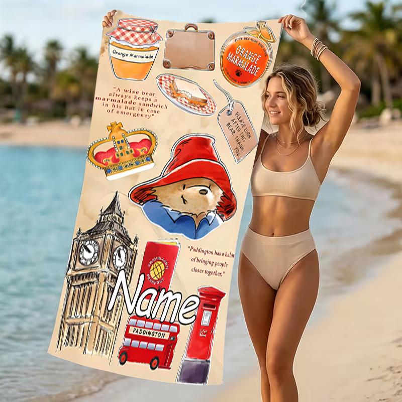 Customizable personalized beach towels Paddington Bear themed designs.Suitable for the beach, yoga, sports;ideal as beach accessories