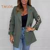 Women Suit Coat Lapel Leopard Stitching Long Sleeve Open Front Suit Jacket with Flap Pockets Business Formal Outwear