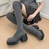 Women's Elastic Socks Boots Long Tube Over Knee Thick Heel Slimming Knit Socks Shoes New 2026 Autumn Platform Botas Mujer