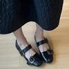 Soft leather version~ Shallow soft leather versatile one-word buckle flat Mary Jane shoes women's retro rhinestone comfortable low-heeled single shoes