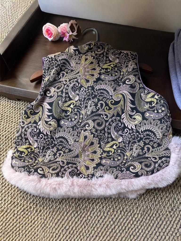 Traditioneller Chinesischer Tang-Anzug Weste für Mädchen - Herbst/Winter Hanfu, Ärmellos, Gefüttert, Stehkragen, Formelle Kleidung für den ersten Geburtstag eines Babys