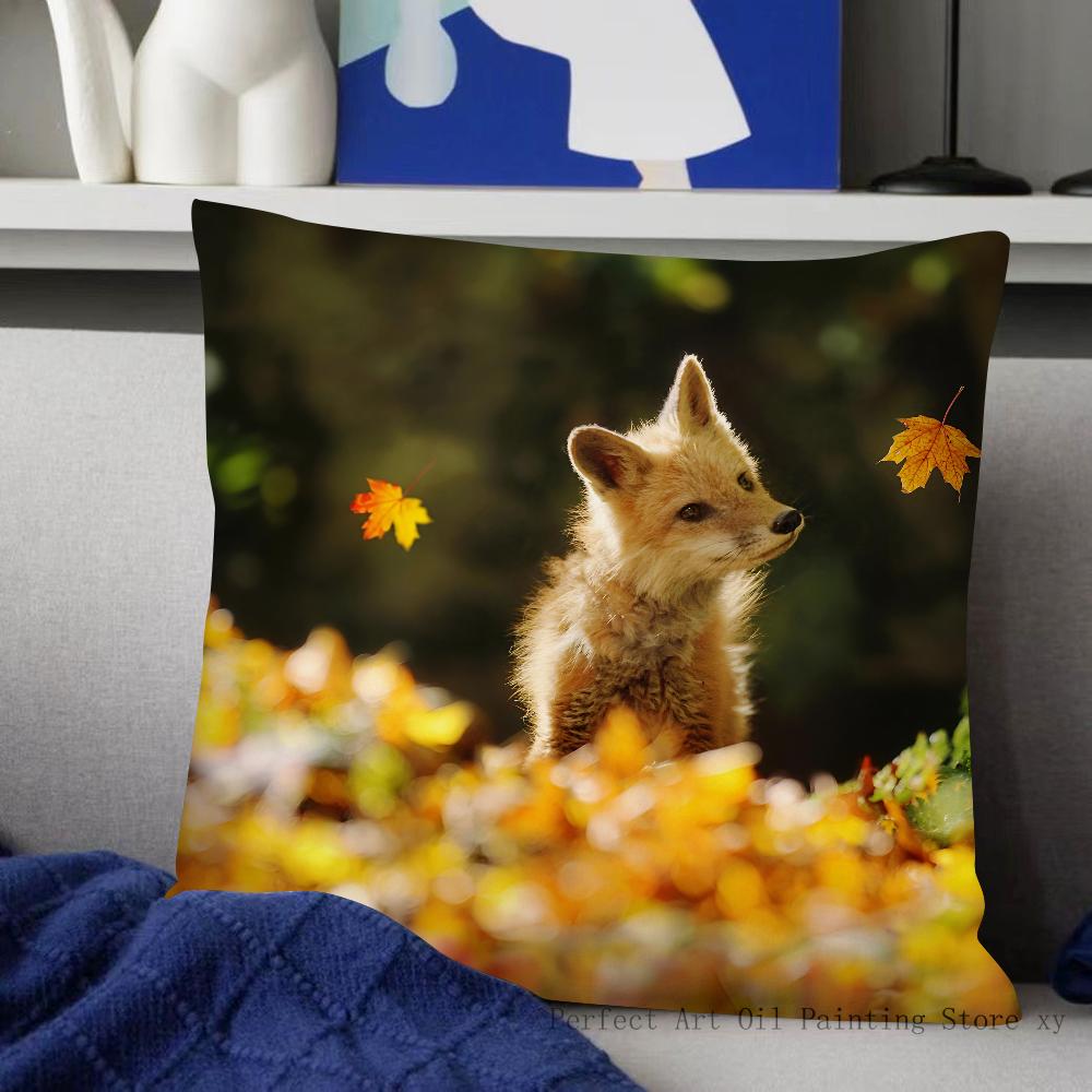 Cute Wild Fox Pillow Case Fashion Square Pillowcase Bedroom Sofa Room Ins Decoration Leisure Cushion Cover 40x40