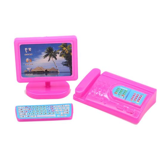 Miniature Computer Keyboard Fax Machine Furniture for Doll Dol-lhouse Kids Toy