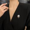 Women Brooch High-Gloss Rhinestone Inlay Sparkling Rose Flower Design Lapel Pin Non-Slip Buckle Zinc Alloy Scarf Badge