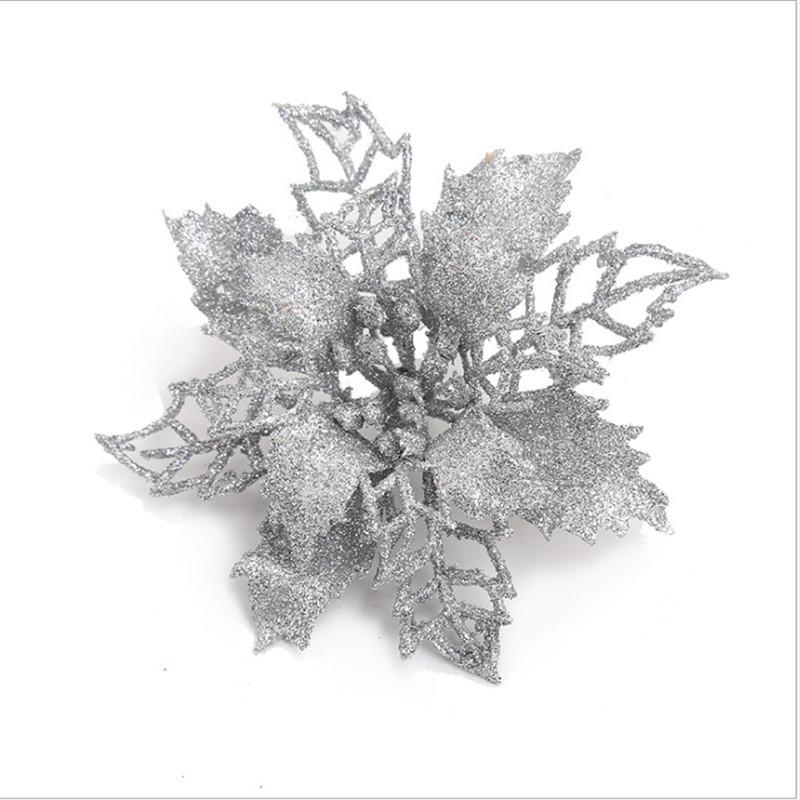 

10 шт. Рождественская пуансеттия, блестящий цветок, подвесное дерево, вечеринка, рождественский декор, 13 см, искусственные цветы для домашнего свадебного декора белый