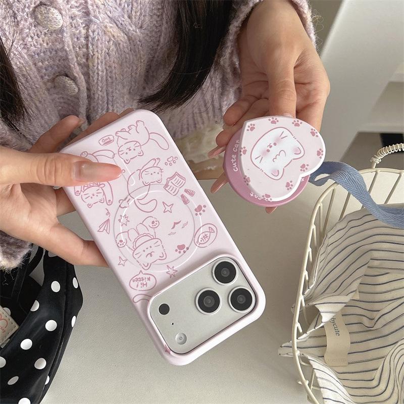 Korean Magnetic Cat Stand iPhone Case: Compatible with iPhone 17/16 Pro Max/15 Pro
