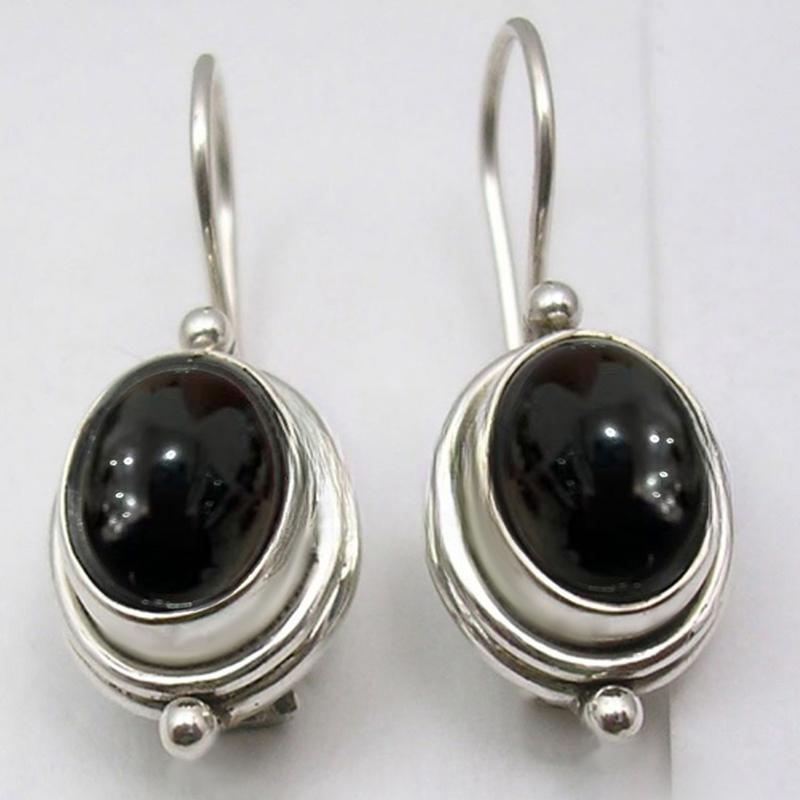 

Huitan Boho Style Oval Black Stone Drop Earrings for Women Anti Copper Color Vintage Female Dangle Earrings Elegant Lady Zircon
