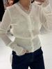 2026 Women Lace Splicing Long Sleeve Cardigan Sweater Elegant French Knit Top