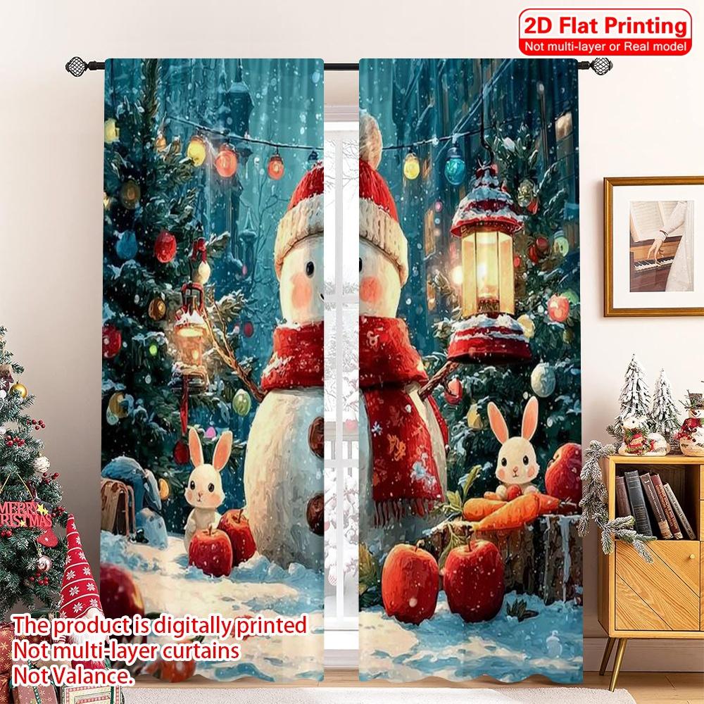 

Flat Printing Merry Christmas Popular Curtains New Year Polyester Without Electricity Festive Perfect Curtain Set Of 2 Made Washable W100*H70(CM)-Hooks&2PCS