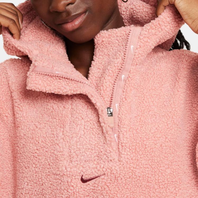 Nike High-Pile Fleece Hoodie Jacket With Solid Color Logo Kids Outerwear Pink FN4783-618